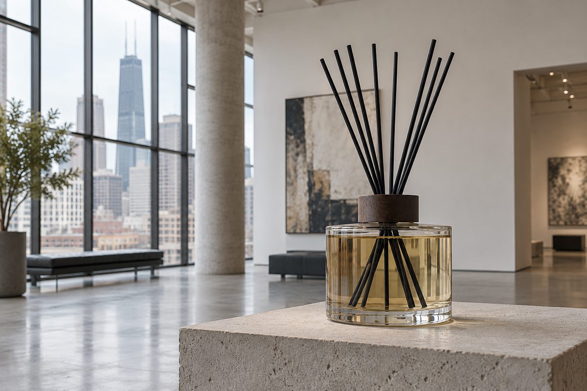 Large room diffuser in quiet commercial gallery reception